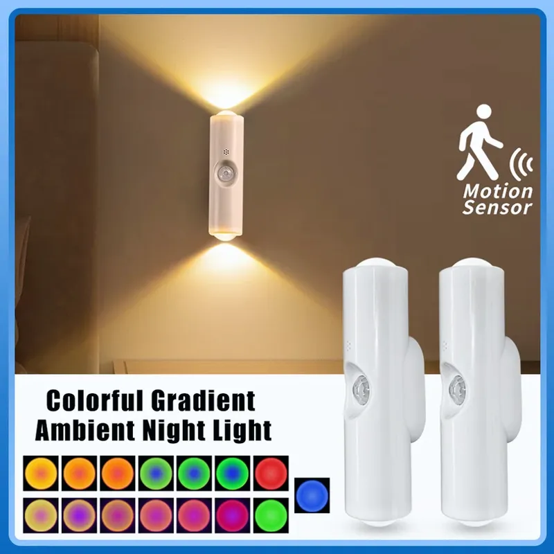 Wiederaufladbare magnetische LED-Nachtlicht RGB Sonnenuntergang Lampe drahtlose Wandleuchte mit Bewegungssensor für Treppenschrank Flur Zimmer Dekor