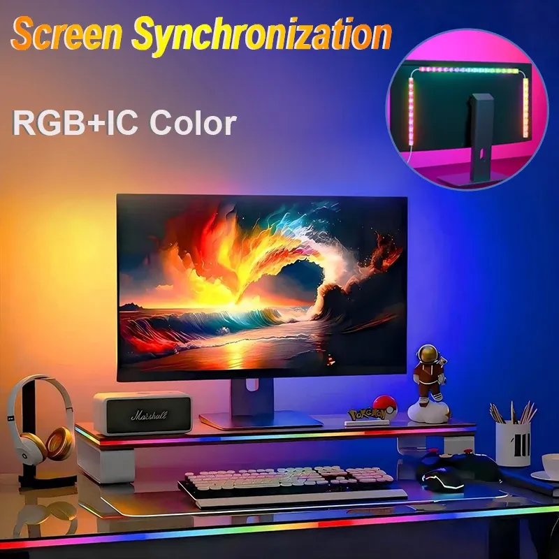 USB Smart Gaming LED Streifen Lichter Computer Monitor Bildschirm Sync Licht Streifen RGBIC LED Hintergrundbeleuchtung Für Gaming Zimmer Atmosphäre Dekor