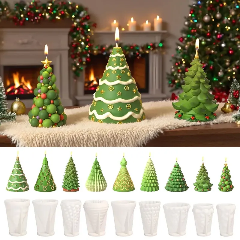 Multi Stil Weihnachtsbaum Duft Kerze Silikonform Kiefer Gips Harz Form DIY Relief Stern Blase Origami Taper Desktop Dekor