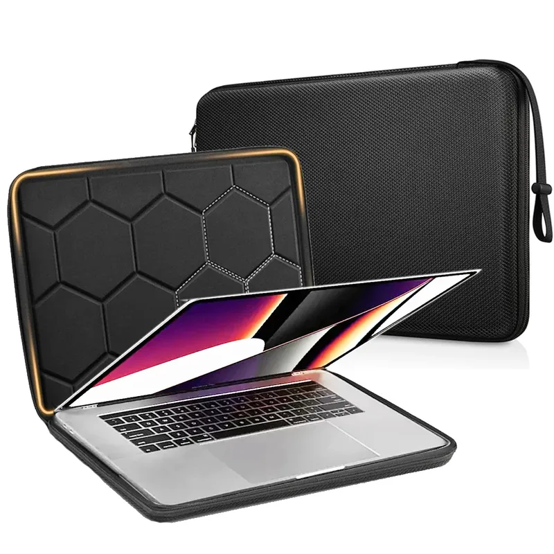 13 14 15,6 Zoll Laptop-Hülle, stoßfeste Computertasche, wasserdichte EVA-Schutzhülle, Schwarz mit Riemen