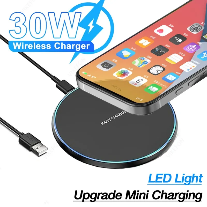 Desktop 30W Mini Drahtlose Ladegerät Pad LED Licht Für iPhone 16 15 14 13 12 Samsung S25 S24 Xiaomi AirPos Pro Schnelle Ladegerät Station