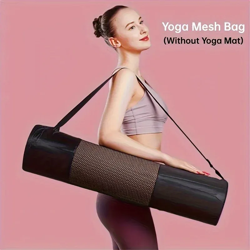 1 atmungsaktive Netztasche zur Aufbewahrung von Yogamatten – strapazierfähiges Oxford-Gewebe, schwarz mit Schultergurt, perfekt für den täglichen Gebrauch und Fitnessbegeisterte