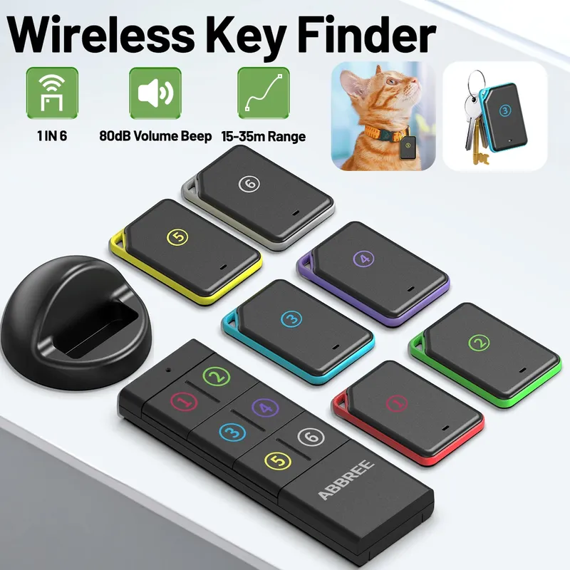 ABBREE Wireless Key Finder Tracker Fernbedienung RF Key Locator Anti-Verlust-Geräte Haustier-Geldbörse 1 RF-Sender 6-Empfänger Kind