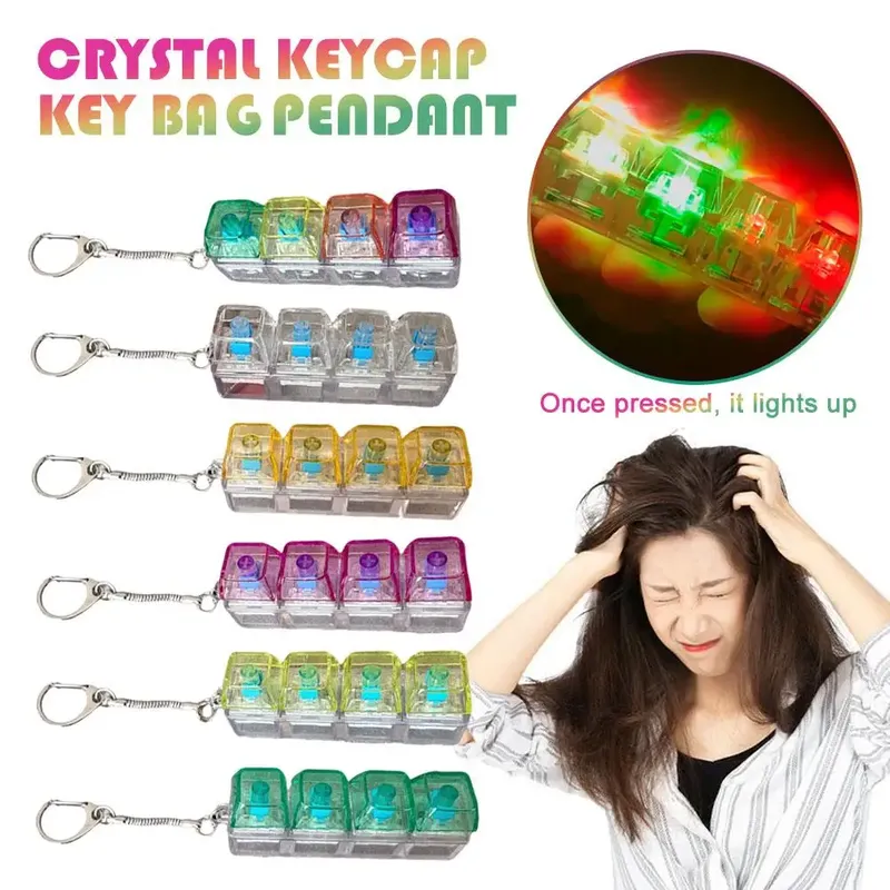 Tastatur Zappeln Spielzeug LED Kristall Keycap Schlüsselbund Stress Relief Fingertip Gadget Dekompression Spielzeug Clicker Zappeln Spielzeug