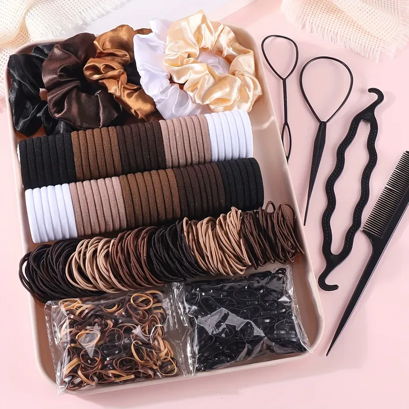 1109 stücke Frauen Dunkle Haar Zubehör Set Elastische Nahtlose Pferdeschwanz Scrunchies Kleine Gummibänder Mode Haar Krawatten Stirnbänder