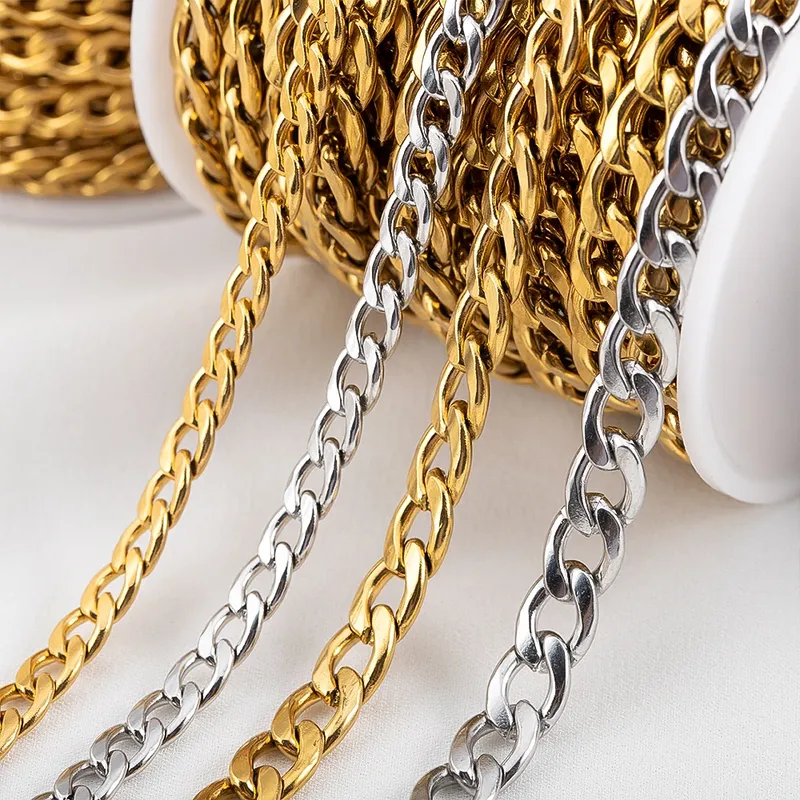 1 Meter 2 Meter 3–7 mm kubanische Gliederketten aus Edelstahl für DIY Halskette Armband Fußkettchen Schmuckherstellung Zubehör