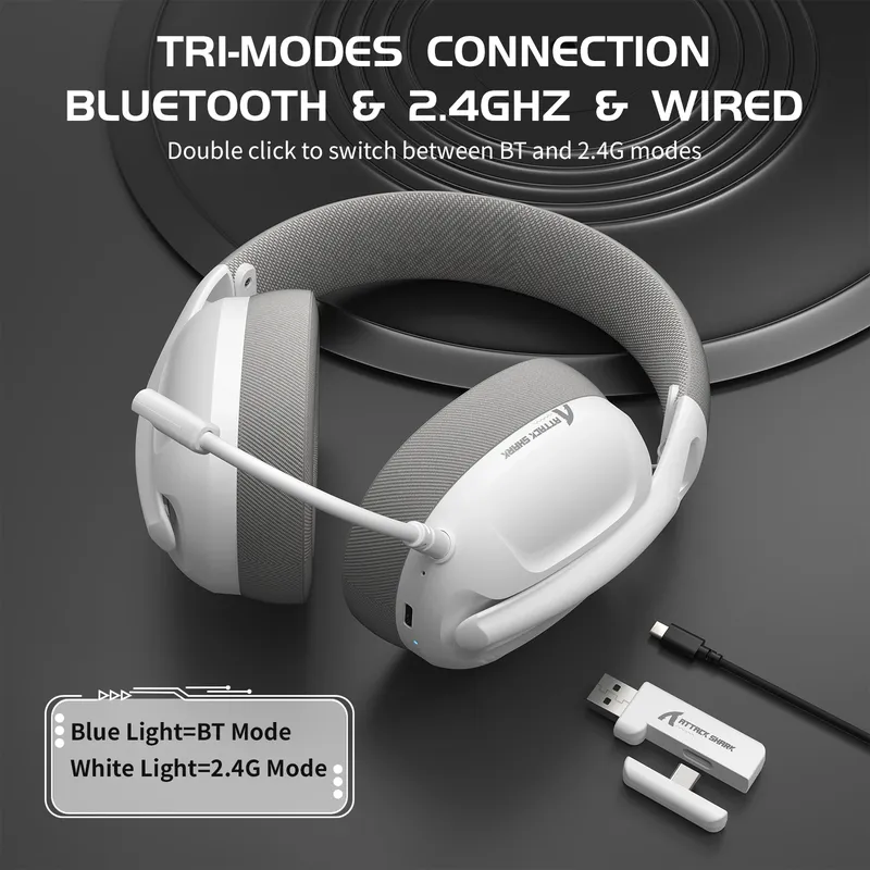 ATTACK SHARK L80 Ultraleichtes Tri-Mode-Gaming-Headset Leichtes kabelloses Gaming-Headset für PC/PS4/PS5/Switch/Xbox