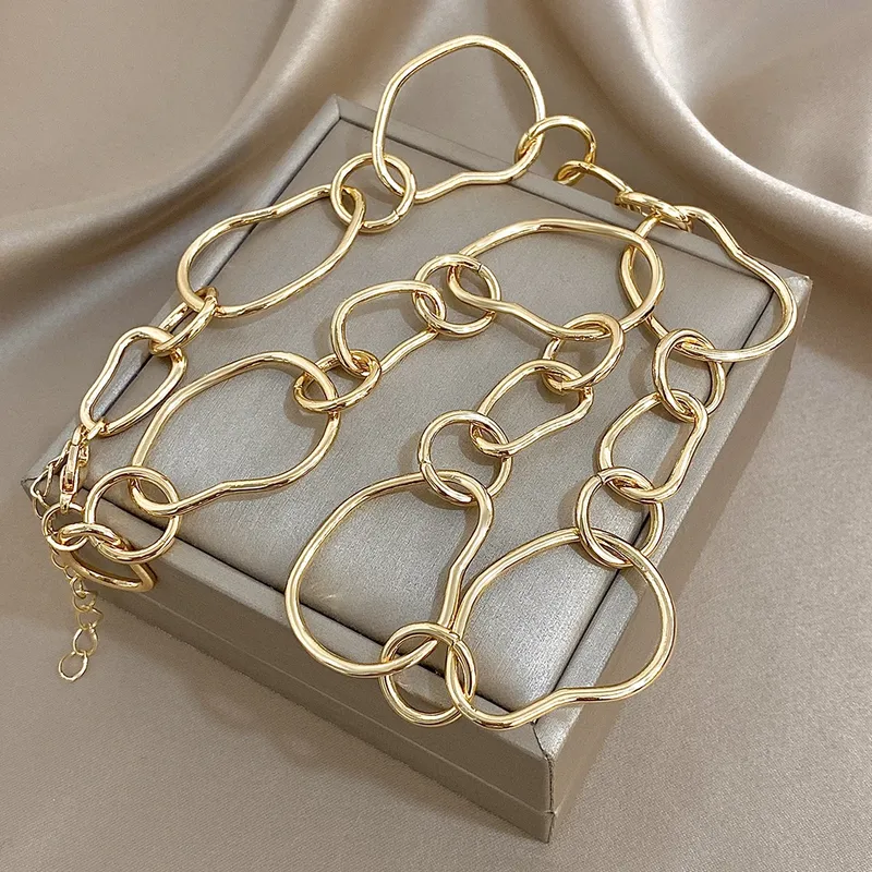 Neue Minimalistische Unregelmäßige Geometrische Gold Farbe frauen Mädchen Halskette Mode Link Choker Halskette Charms Partei Schmuck Geschenke