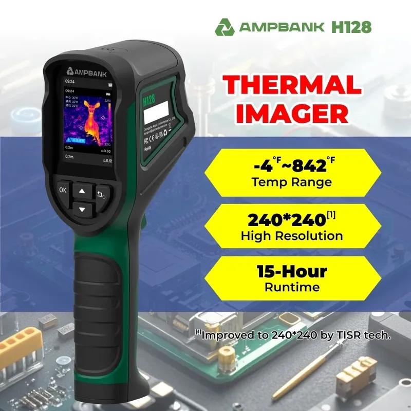 AMPBANK H128 Wärmebildkamera Handgehaltene Thermalkamera 240 x 240 TISR Auflösung 25 Hz Infrarot IP54 Wasserdicht -4~842 ℉ Temperaturbereich für Elektrische Tests und HVAC-Reparatur