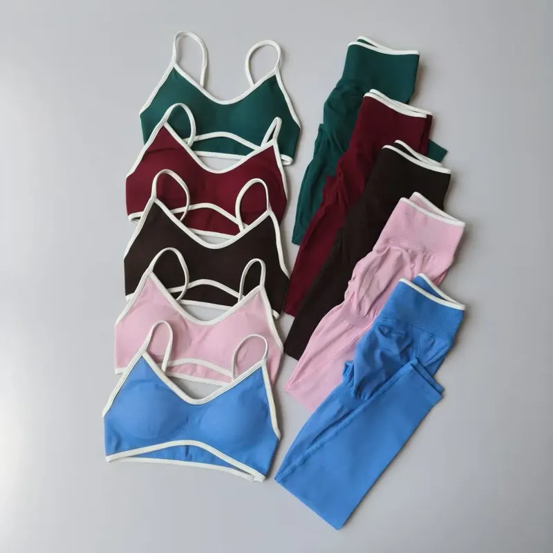 Nahtlose 2-teilige Legging-Sets für Damen, Riemchen-Sport-BHs und Leggings, hohe Taille, Fitness-Sculpt-Leggings, Laufhose, Fitnessstudio-Anzüge