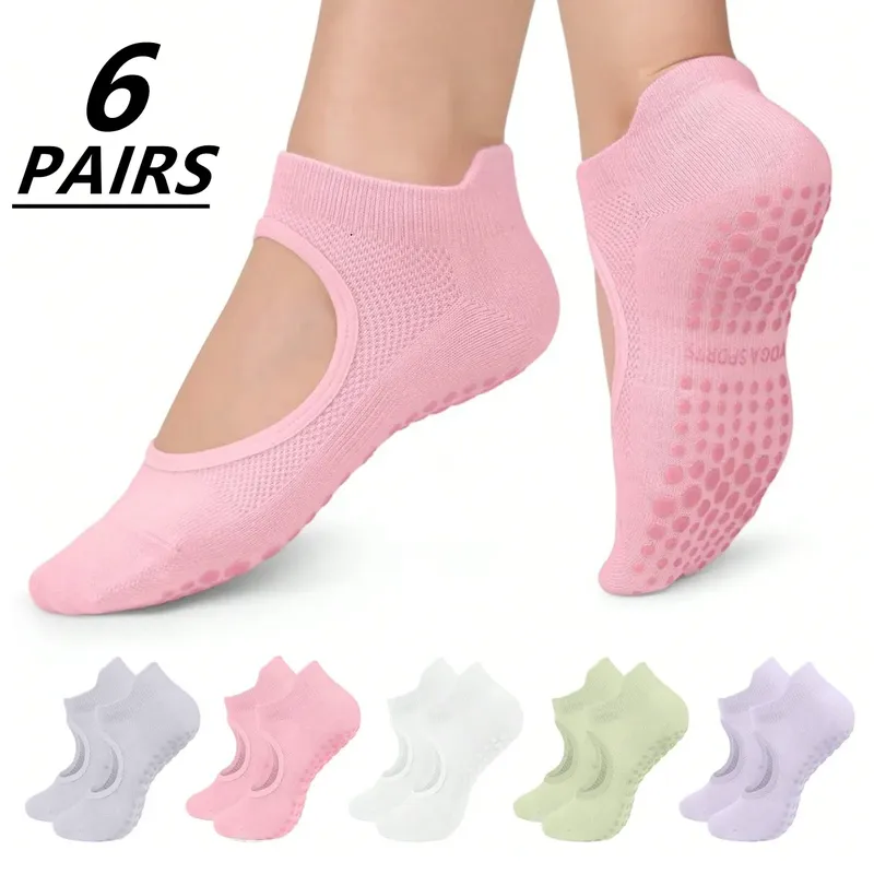 1/6 Paar Damen-Yoga-Socken, rutschfeste Pilates-Tanzsocken, rutschfeste Bodenpantoffeln mit Griffen für Fitnessstudio, Innen- und Fitness-Ballett