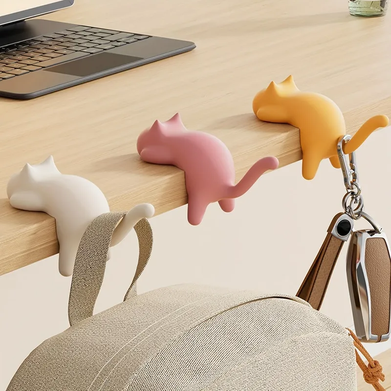 1 bunte, katzenförmige Schreibtischhaken – abnehmbare Klemmklemmen, ABS-Material, ideal für Kabelmanagement in Küche und Badezimmer