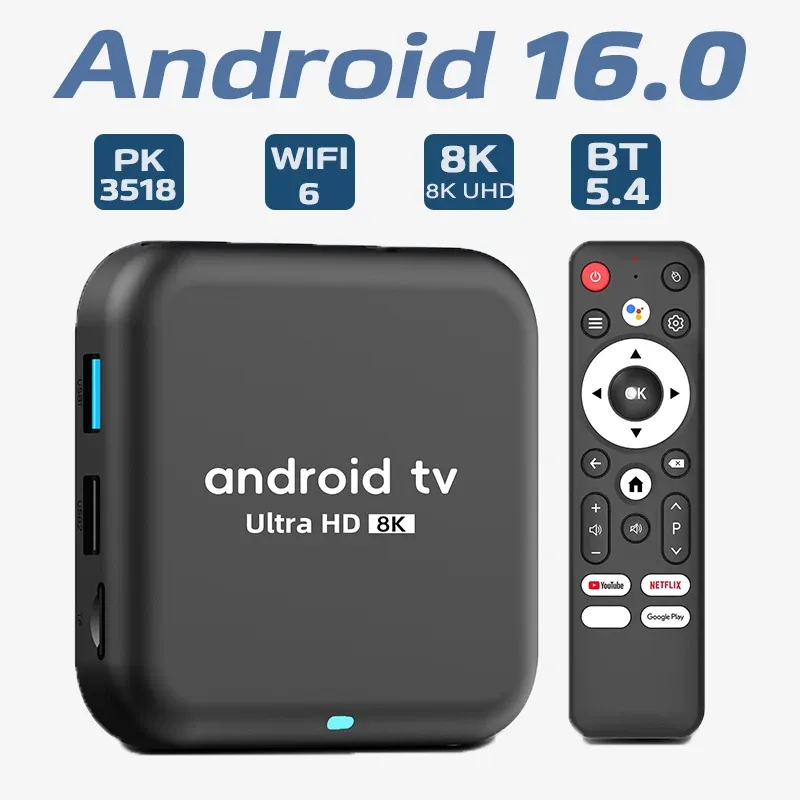 Android 16.0 TV-Box Rockchip RK3518 Q18 Smart TV-Box 8K Google Assistant Netflix Multimedia-Player 2,4G 5G WLAN 6 BT5.4 256G ATV