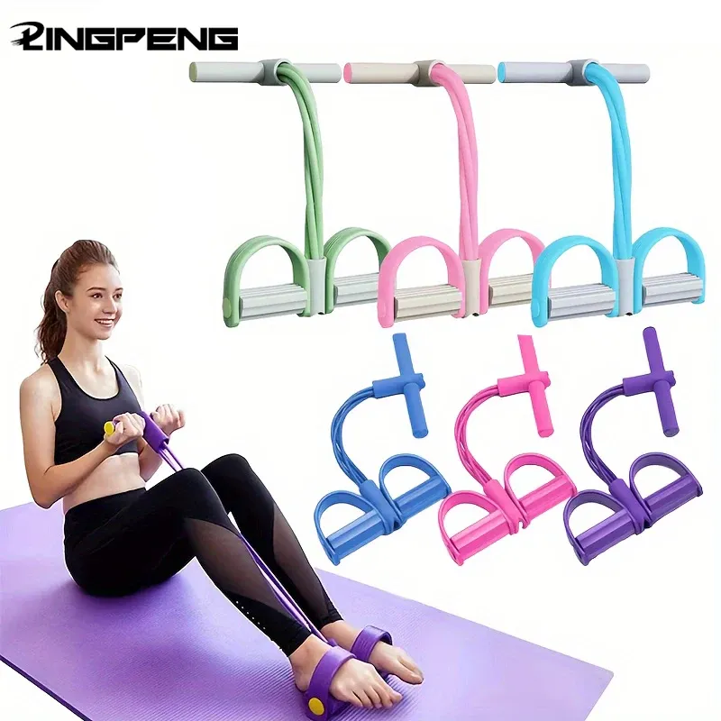 Fußpedal-Spannbänder, Heim-Fitnessstudio, Widerstandsbänder, 4 elastische Zuggurte, Spannseil für Ganzkörpertraining und Bauch