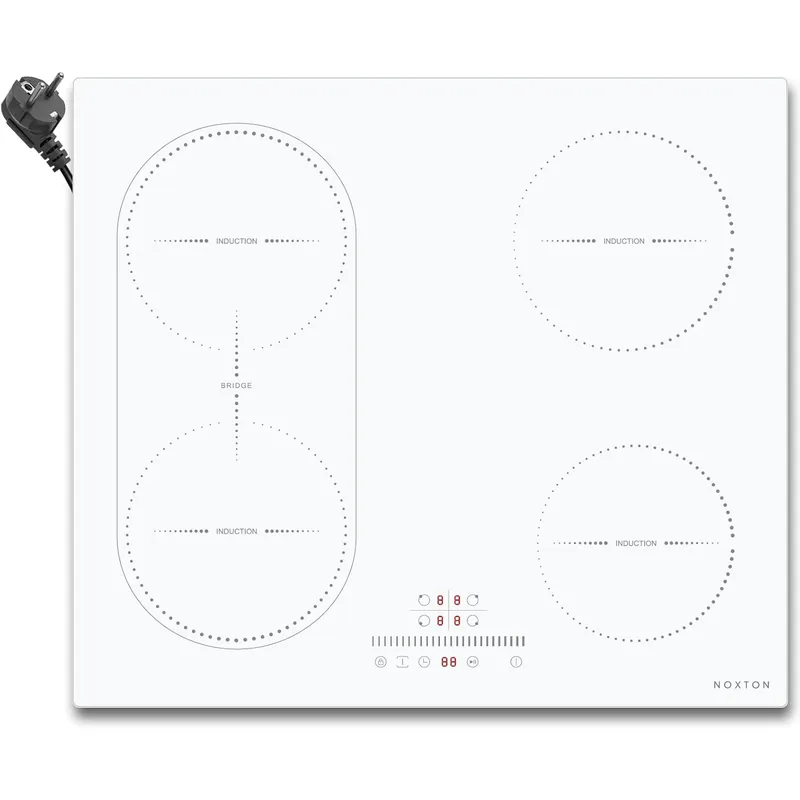 NOXTON Weiß/Schwarz Induktionskochfeld-Plug-in, (UK: 2800 W/EU:3500 W), 4 Zonen mit 1 Grillzone, 60 cm Touch, Sicherheitsschloss, Keramikglas