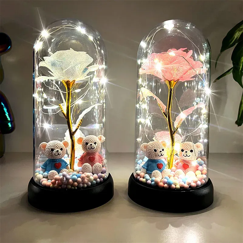 1 Stück bunte Rose leuchtende Blume Kunststoffhülle Geschenk für Frauen, perfektes Geschenk zum Valentinstag, Weihnachten, Neujahr, Mutter