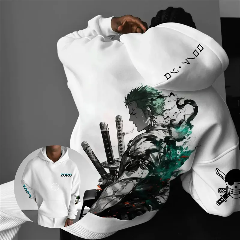 One Piece Zoro Anime Männer Frauen Kapuzenpullover Streetwear Casual Pullover Hoodie Grafikdruck Langarm Frühling Herbst Tops