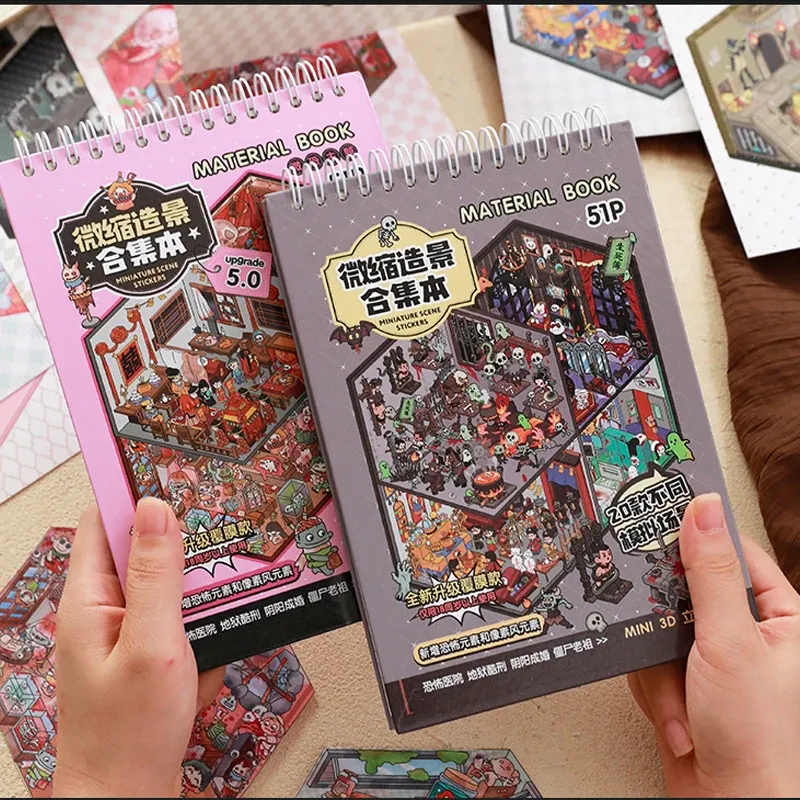 Miniatur Gothic Mystery Stickerbuch für Puppenhaus DIY 3D Dark Aesthetic Journaling Scrapbooking Collage Dekoratives Raumset