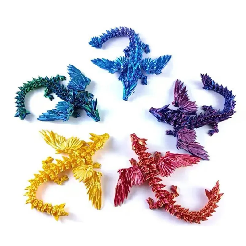22CM 3D-gedruckter verbundener Drache Kristall Drachenflügel Ornamente Gelenke können Drachen Steingarten bewegen Aquarium Landschaftsbau Dekoration