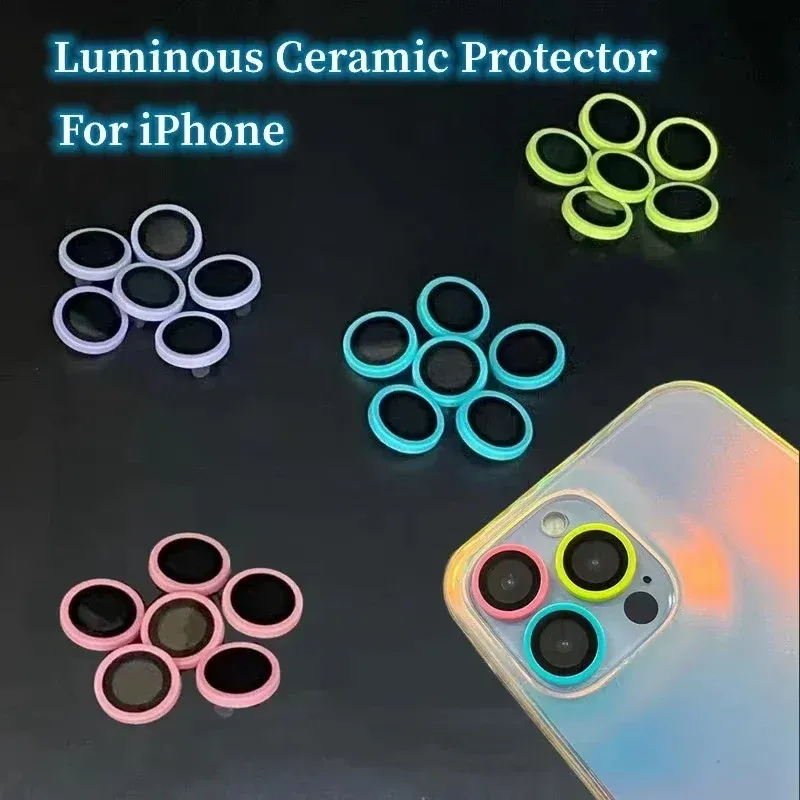 Leuchtende Keramik-Kameraschutzfolie für iPhone 17 Pro Max Air 17 16 15 14 Pro Max 16 Plus Objektivring aus gehärtetem Glas mit leuchtender Kappe
