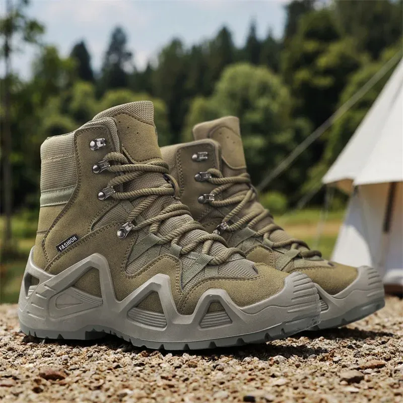 Outdoor Wildleder Leder Wanderschuhe Männer Nicht-slip Training Berg Trekking Stiefel Männer Grün Kampf Taktische Stiefel Plus Größe 46