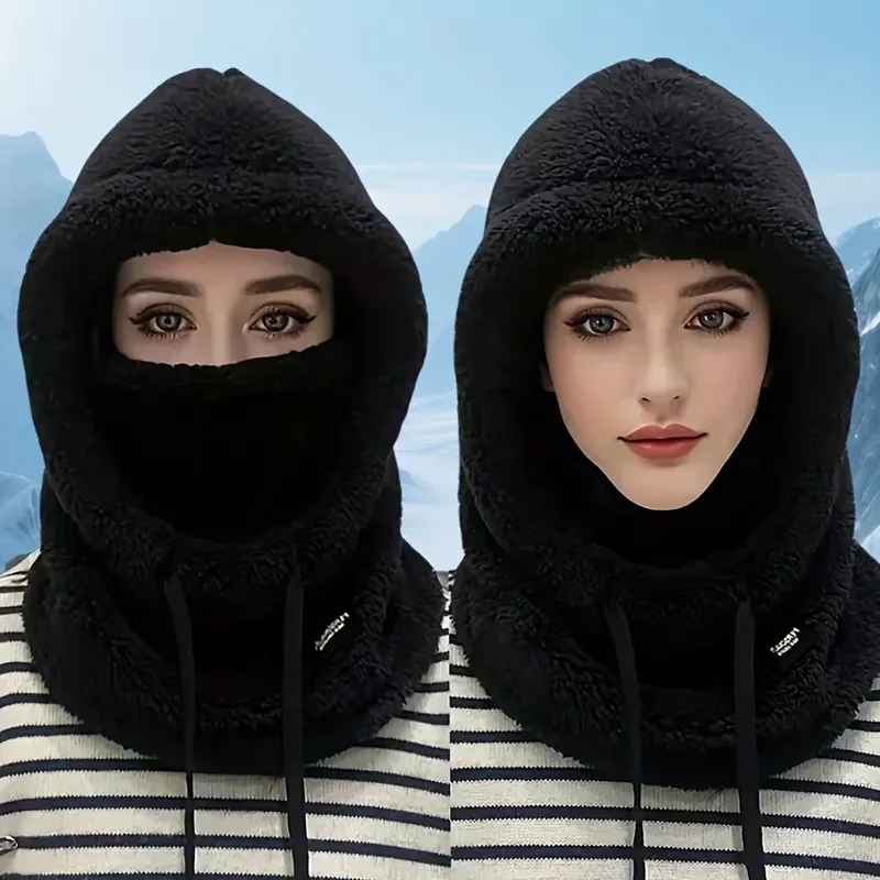 Wintermütze aus Plüsch – elastischer Kordelzugverschluss, leicht und warm zum Radfahren, Skifahren, Outdoor-Aktivitäten. Einfarbig - 5.23 EUR