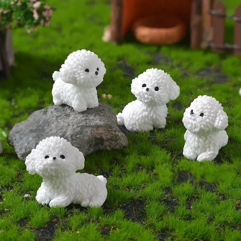 Mini süße Bichon Frise Hund Figuren Miniatur Handwerk Fee Garten DIY Kinder Schlafzimmer Wohnzimmer Auto Ornament Home Schreibtisch Dekoration