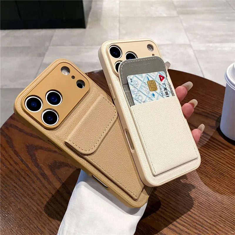Luxus Leder Kartenhalter Brieftasche Fall für iPhone 11 12 13 mini 14 15 16 E 17 Pro Max 8 7 Plus X Kamera Objektiv Schutz Abdeckung