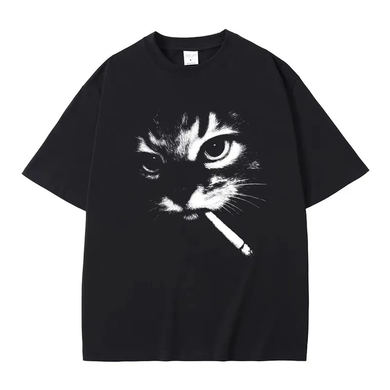 Lustige Meme Rauchen Katze Gesicht Grafik T-shirts Männer Frauen Casual Baumwolle Vintage T Shirts männer Übergroße T-shirts Katzen Liebhaber geschenke