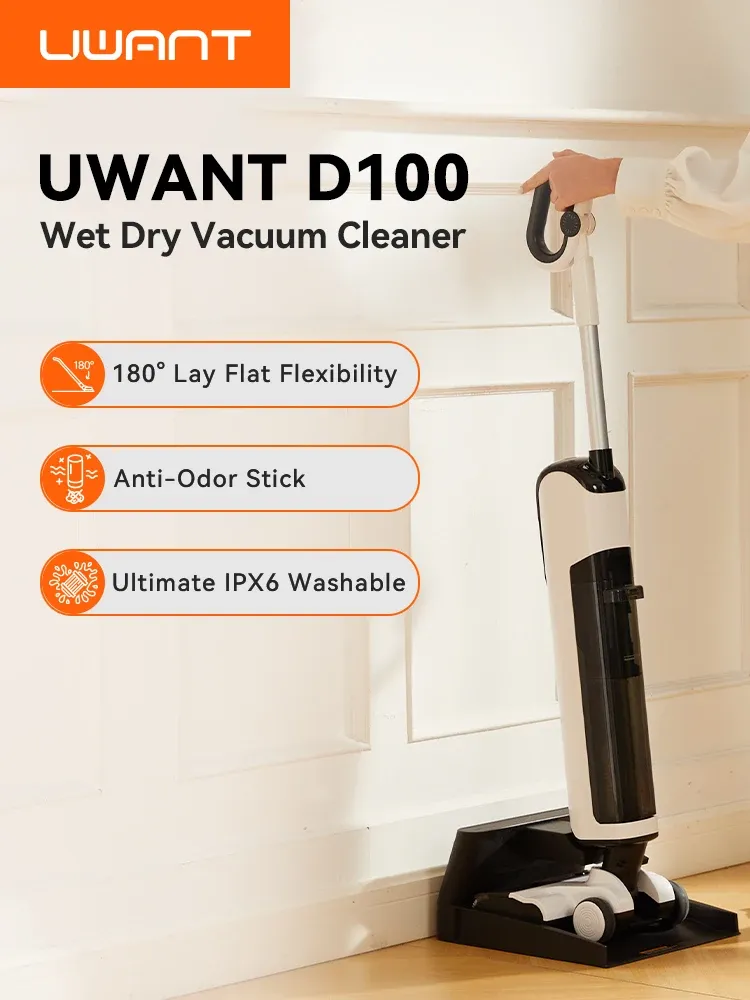 UWANT D100 Nass-Trockensauger 180 ° Lay-Flat-Staubsauger, All-in-One mit 18.000 Pa Saugkraft, automatischer selbstreinigender Anti-Geruch-Stick-Pus