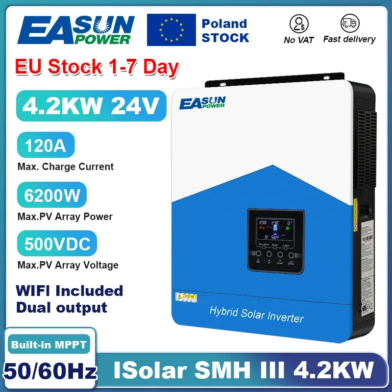 EASUN 4,2 kW 6,2 kW Hybrid-Solar-Wechselrichter 48 V MPPT120A Ladegerät reiner Sinus-Off-Grid-Wechselrichter 24 V 230 V Batterieladegerät mit WIFI