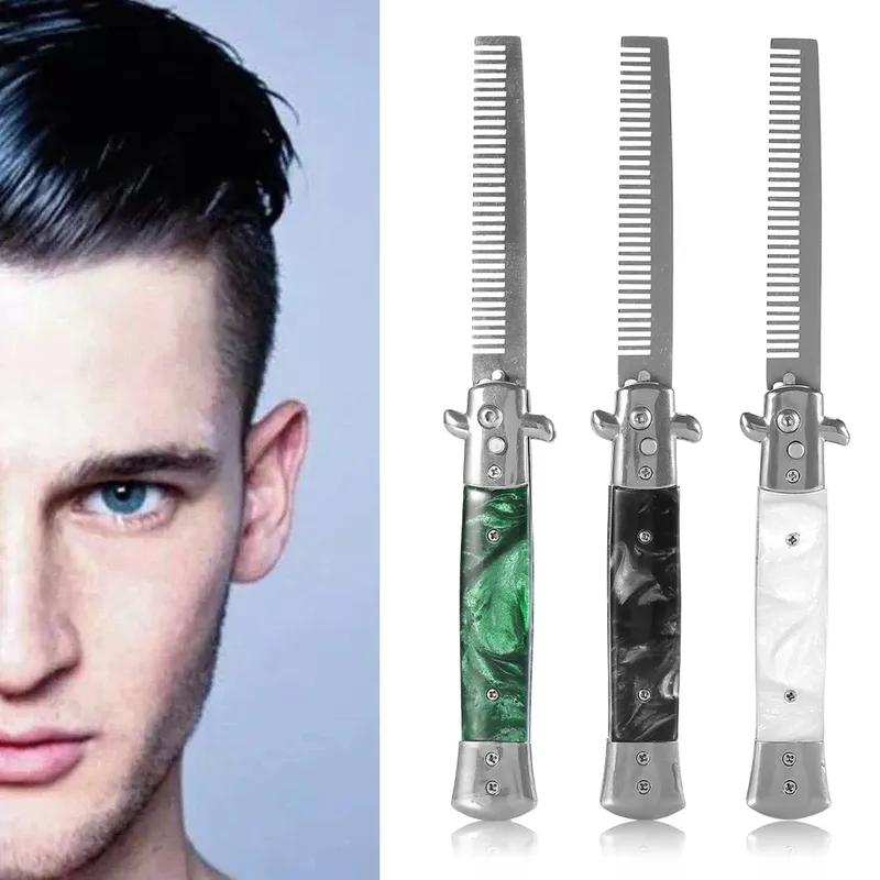 Messer Kamm Klapp Kamm 3 Farben Edelstahl Switchblade Feder Öl Haar Kamm Faltbare Haarstyling Pinsel