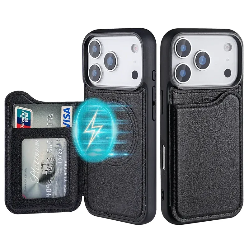 Für Magsafe Magnetische Flip Leder Brieftasche Karte Halter Telefon Fall für IPhone 17 Air 16 15 Plus 14 13 12 Pro max Schutzhülle