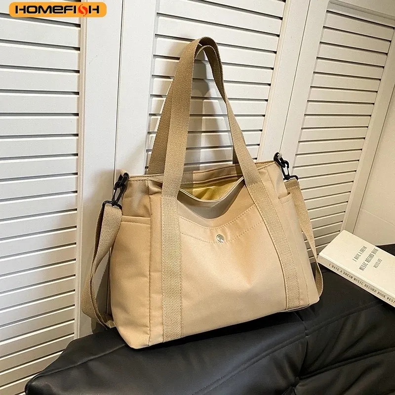 HOMEFISH Große Nylon-Umhängetasche Lässige Einfarbige Messenger-Schultertasche mit Abnehmbarem Riemen