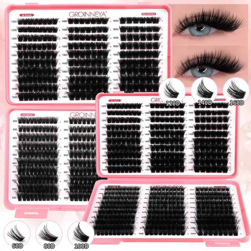 GROINNEYA Wimpern-Cluster, DIY-Wimpernverlängerung, gemischte Tablett-Cluster, Wimpern, flauschiges Volumen, einzelne Wimpern, Katzenaugen-Wimpernverlängerung