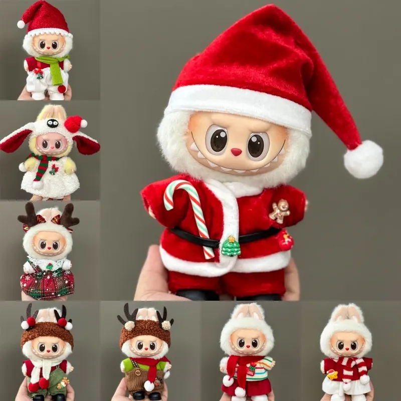 Puppe Kleidung Für 15-17CM Labubu Kleidung Frohe Weihnachten Hut Schal Elch Schneemann Set Mini Plüsch Puppe Zubehör neue Jahr Kleid Geschenk