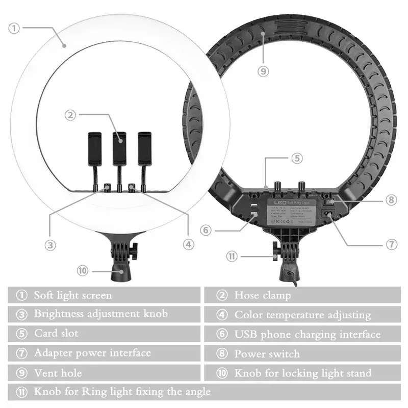 Fotografie 18-Zoll-Ringlicht LED Große Selfie Video Fernbedienung Stativ Telefon Clip YouTube Live Beleuchtung Fotostudio