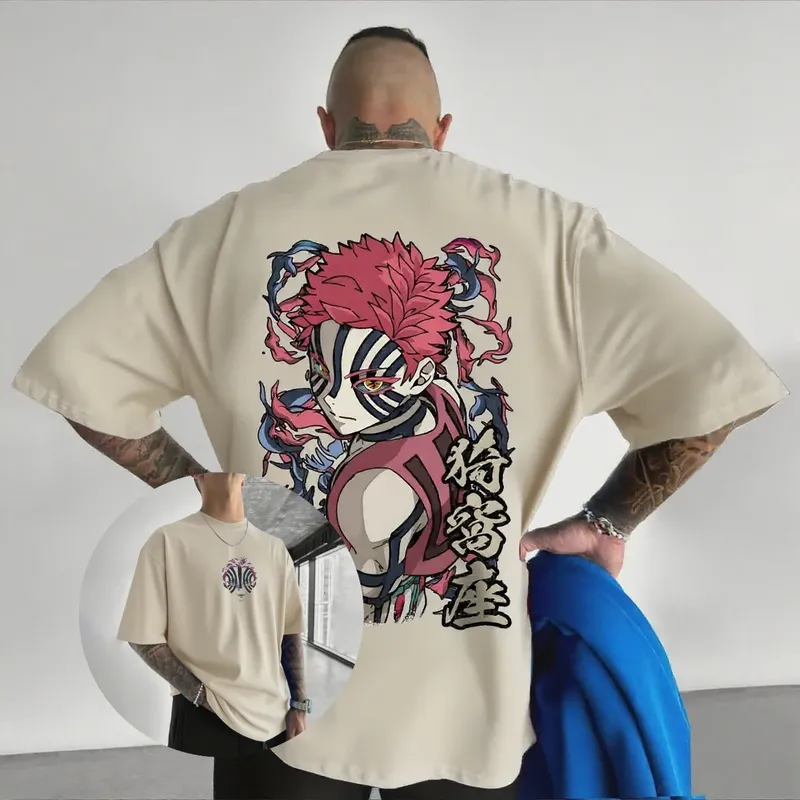 Übergroße Dämon Slayer Akaza Anime männer T-shirt Baumwolle Frauen Kurzarm Tops Sommer Streetwear Graphic Tee Casual Y2k Kleidung