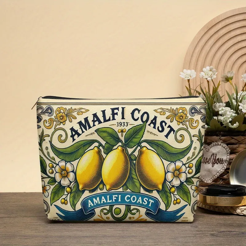 Eine Amalfi-Küste-Make-up-Tasche mit Zitronenblüten – süße multifunktionale Reißverschlusstasche für Damen, Aufbewahrungstasche für Schmuck