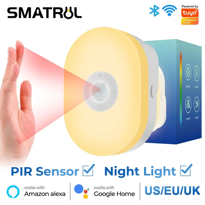 Tuya Smart WiFi PIR Motion Sensor Led Nachtlicht Eu Uns UK Stecker In Wand Lampe Warm Weiß RGB Zimmer App Stimme für Alexa Google Hause