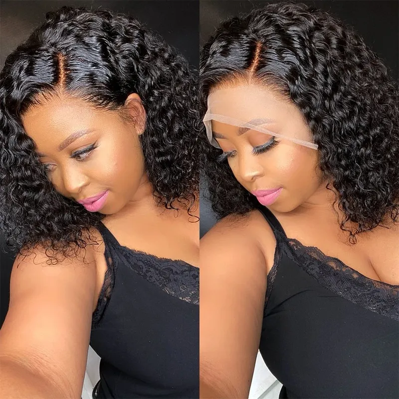 230% Dichte Kurze Lockige Bob-Perücke mit Tiefenwellen, 100% Echthaar, 13x4 HD Lace Closure Perücken, Brasilianische 4x4 Lace Frontal Perücke, 14-16 Zoll