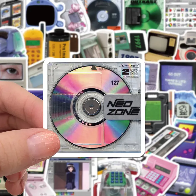 50PCS Vintage Telefon CD Band Aufkleber Retro Cartoon Ausrüstung Aufkleber Motorrad Laptop Koffer Notebook Wasserdichte Aufkleber Geschenke