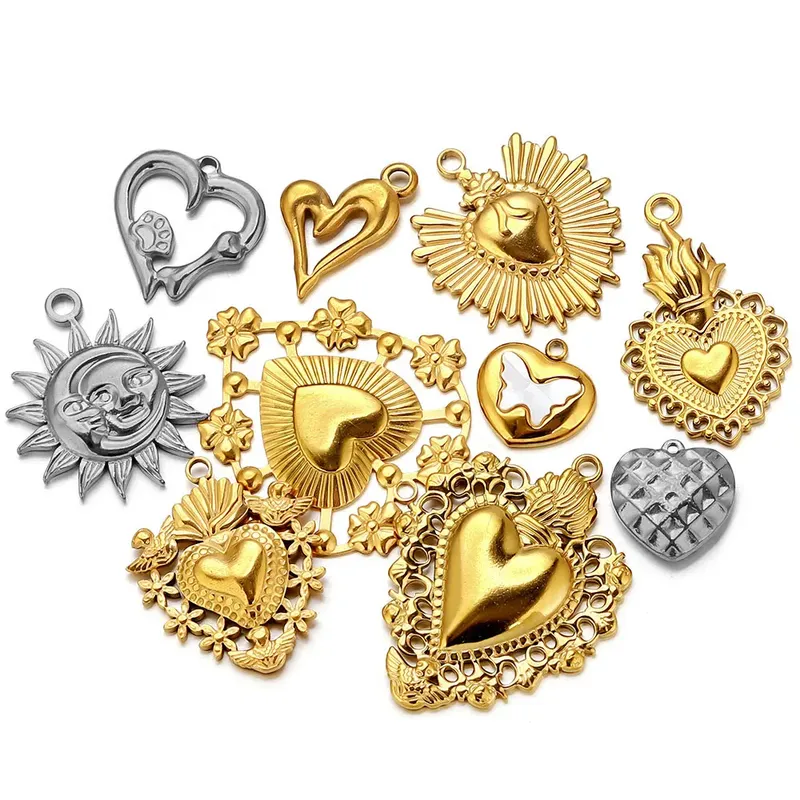 5 Stück Edelstahl Herz Sonne Charms Verbinder vergoldet PVD für DIY Halsketten Armband Schmuckherstellung Zubehör Großhandel
