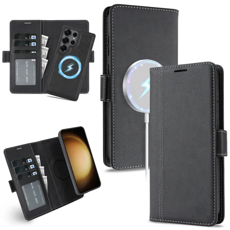 2-in-1 abnehmbare Leder-Brieftaschenhülle für Samsung Galaxy S22 S23 S24 Plus S25 Ultra magnetische Luxus-Business-Schutzhülle