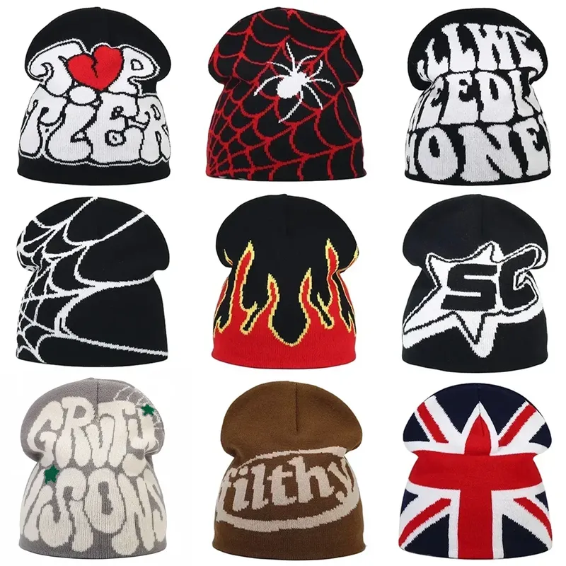 Y2K Brief Gestrickte Winter Herbst Beanie Cap Männer Frauen Kanye Beanies Gorras Hombre Top Warme Skifahren Hut Ohr Hüte Hip Hop Schädeldecke
