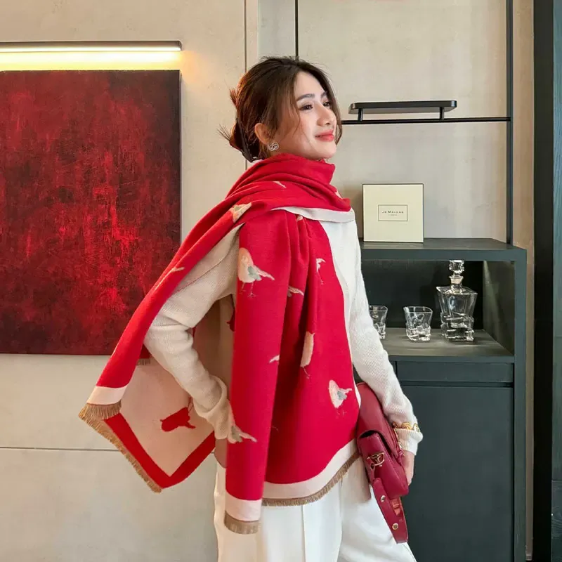 Frauen Dicke Imitation Kaschmir Decke Schal Warme Pashmina Schal Winter Wrap 2025, Neue Design Druck Poncho Echarpe Weibliche Wrap