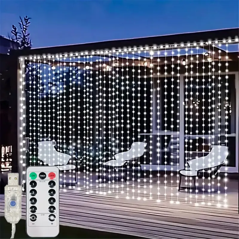 3/6M USB LED Vorhang 8 Modi Fernbedienung Lichter Urlaub Hochzeit Girlande für Schlafzimmer Wohnzimmer Dekor weihnachten Dekorationen