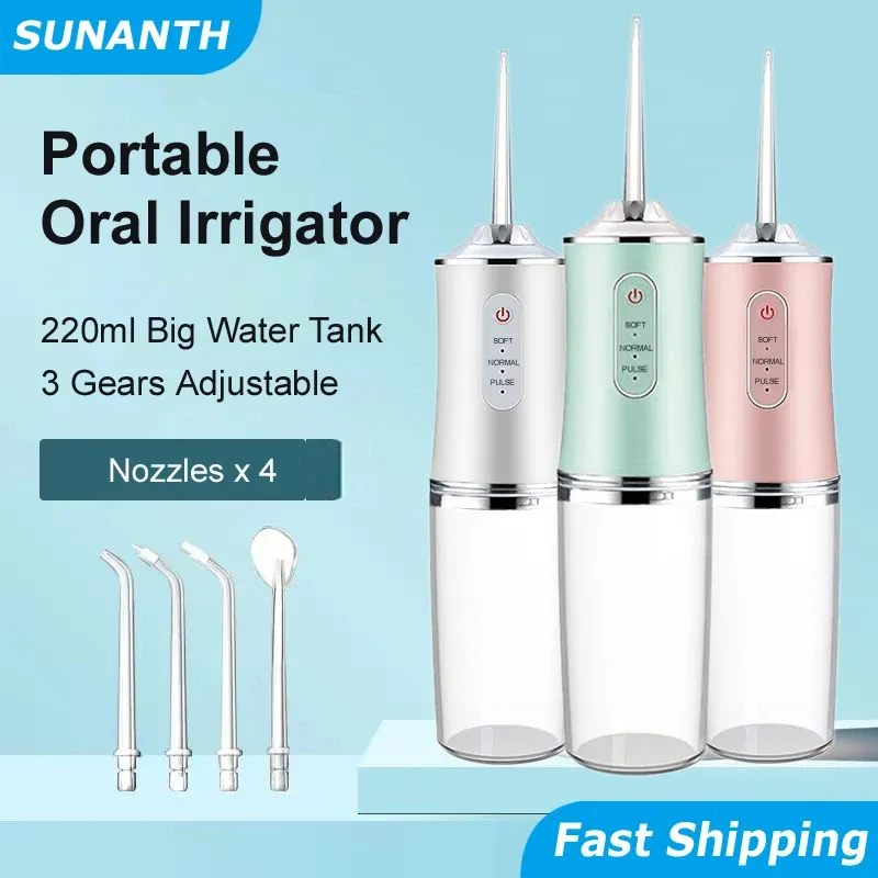 Tragbare intelligente elektrische Munddusche, 4 Düsen, 3 Modi, USB wiederaufladbar, kabellose Wasserflosser, Jet-Irrigator, Zahnreiniger