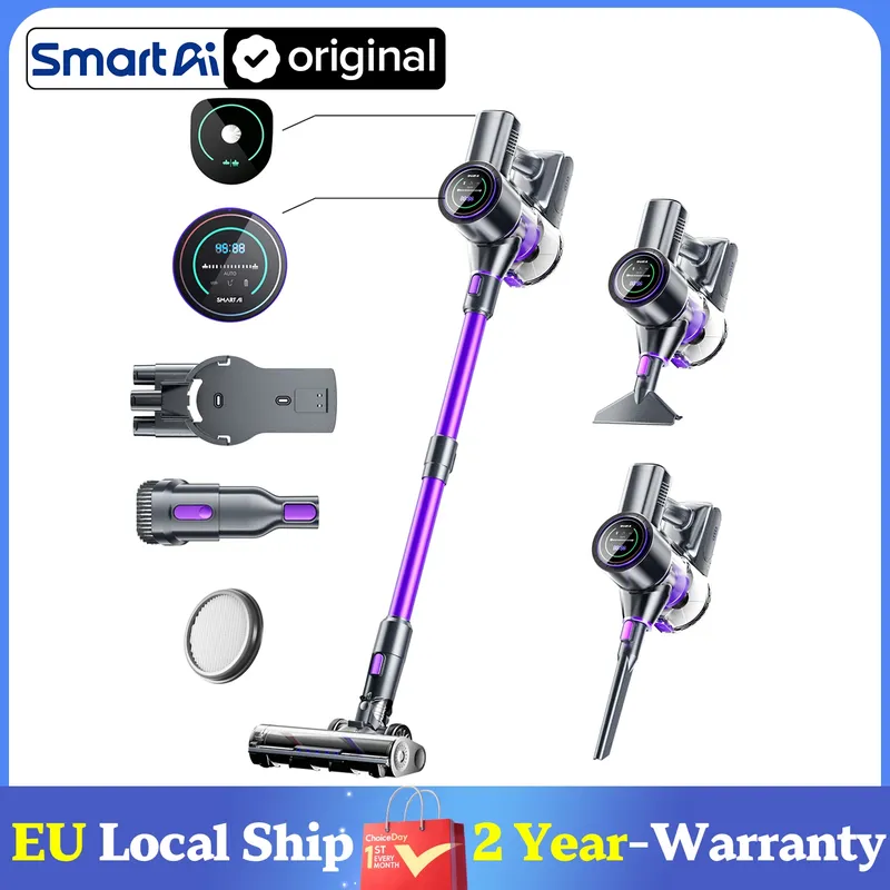 SmartAI P40 5-in-1 Modulierbarer Akku-Stabsauger kabellos 50Kpa Starke Suction, 60Min Laufzeit, HEPA Filter, 1.3L Extra Staubbehälter, LED Licht & Display kabelloser akkustaubsauger für Teppich/Tierhaare/Hartboden/Auto