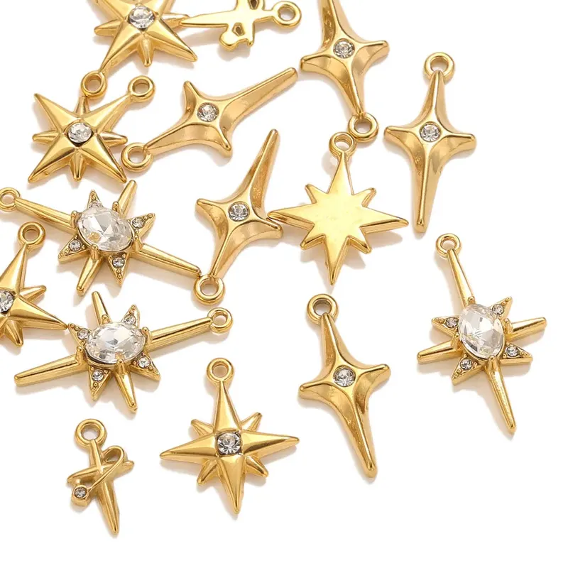 4 Stück Edelstahl Zirkon Stern Charms Mini Kreuz Anhänger für Schmuckherstellung Armband Halskette DIY Ohrring Stern Charms Bulk